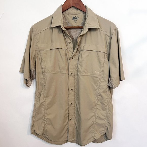 REI Other - REI Men's Button Down Shirt Tan Size M Vented Breathable Nylon Mesh Short Sleeve